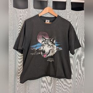 Vintage Black Wolf Graphic Crop Tee